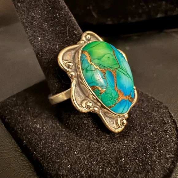 Sterling Silver and blue moon Turquoise Statement Ring - Picture 4 of 7